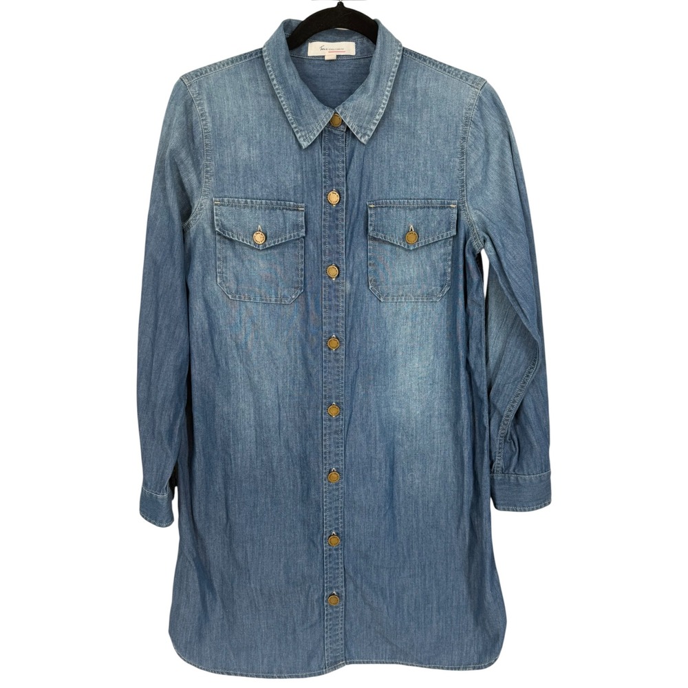 Vince Camuto Womens Denim Button Up Long Sleeve Shirt Dress Size Small Western